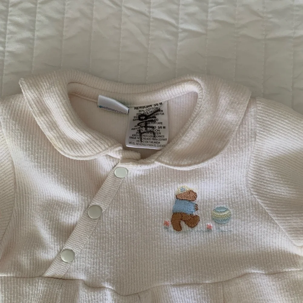 Vintage McDonald’s McBaby One Piece Cozy Bear Romper Cream Size 3-6M